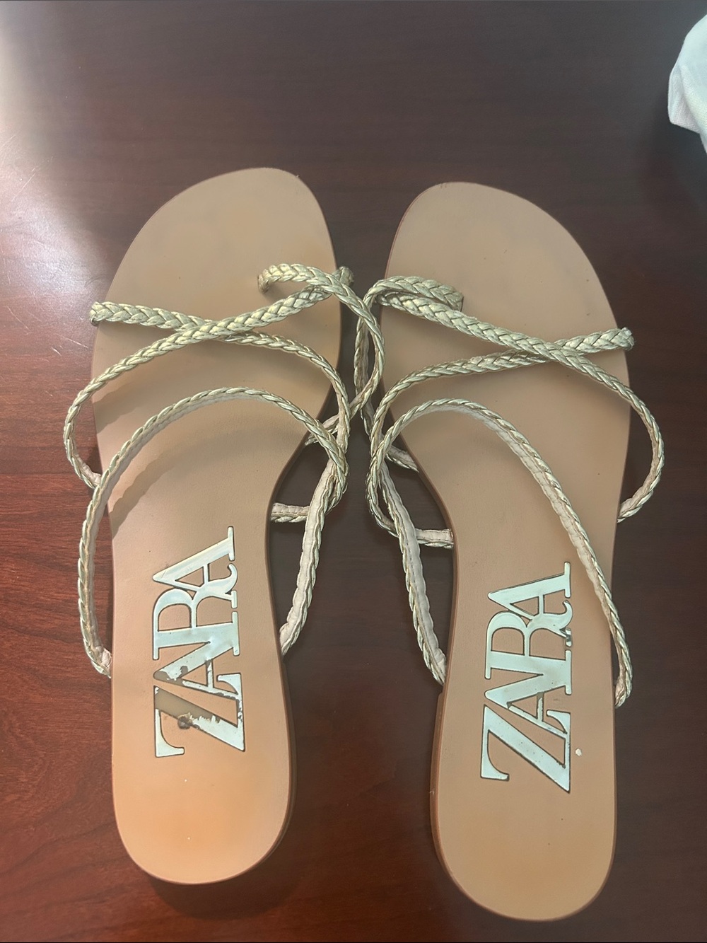 Zara gold sandals 38 8 flats